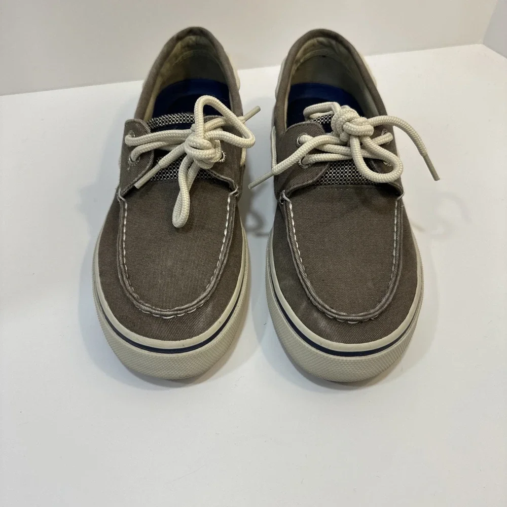 Sperry Mens Top-Sider Slip-On Boat Shoes Gray With White Accent & Laces Size 7M